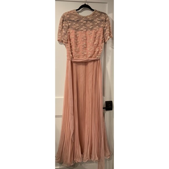 Jack Bryan Dress Womens 16 Peach Accordion Beaded Belted long prom vintage lined - Picture 1 of 7